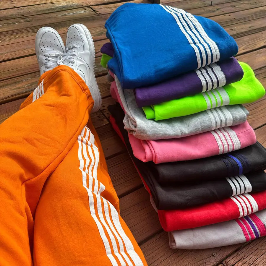 Factory Custom Striped Design Oversized Straight Leg Sweatpants Men Thick Cotton Drawstring Waist Baggy Wide Leg Pants