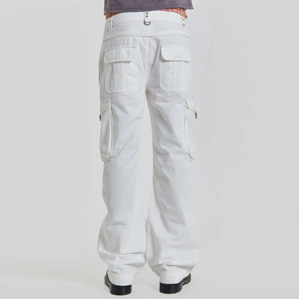 Straight Leg Streetwear Work Pants Trousers Thick Cotton Men Casual Plain Twill Cargo Pants