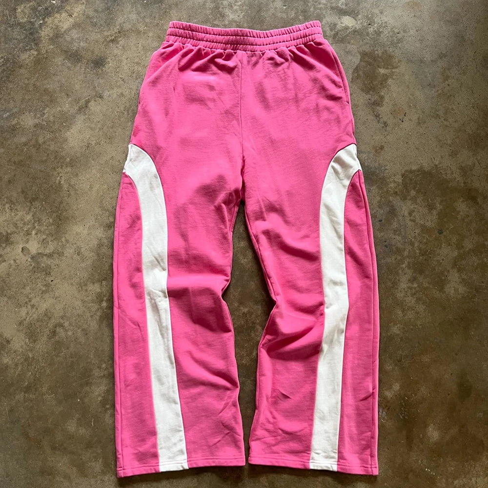 Color Block Track Sweat Pants Men Custom Straight Leg Heavyweight Cotton French Terry Sweatpants