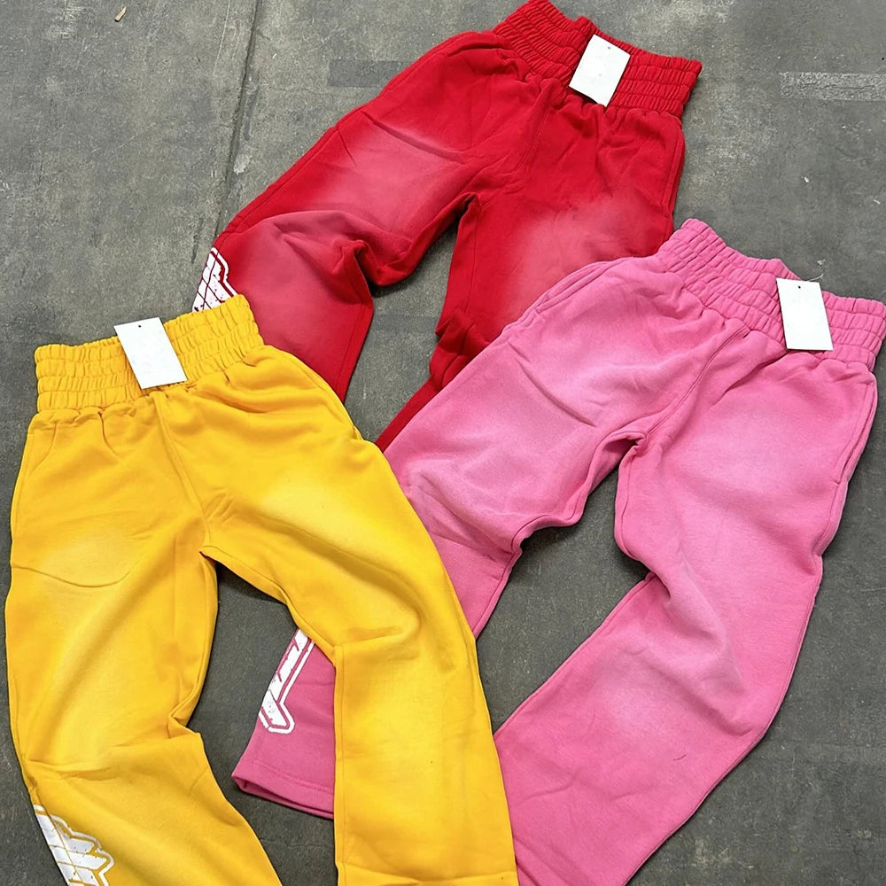Screen Printing Logo Sweat Pants Men Custom Wide Waist Vintage Washed Straight Leg Sun Faded Sweatpants