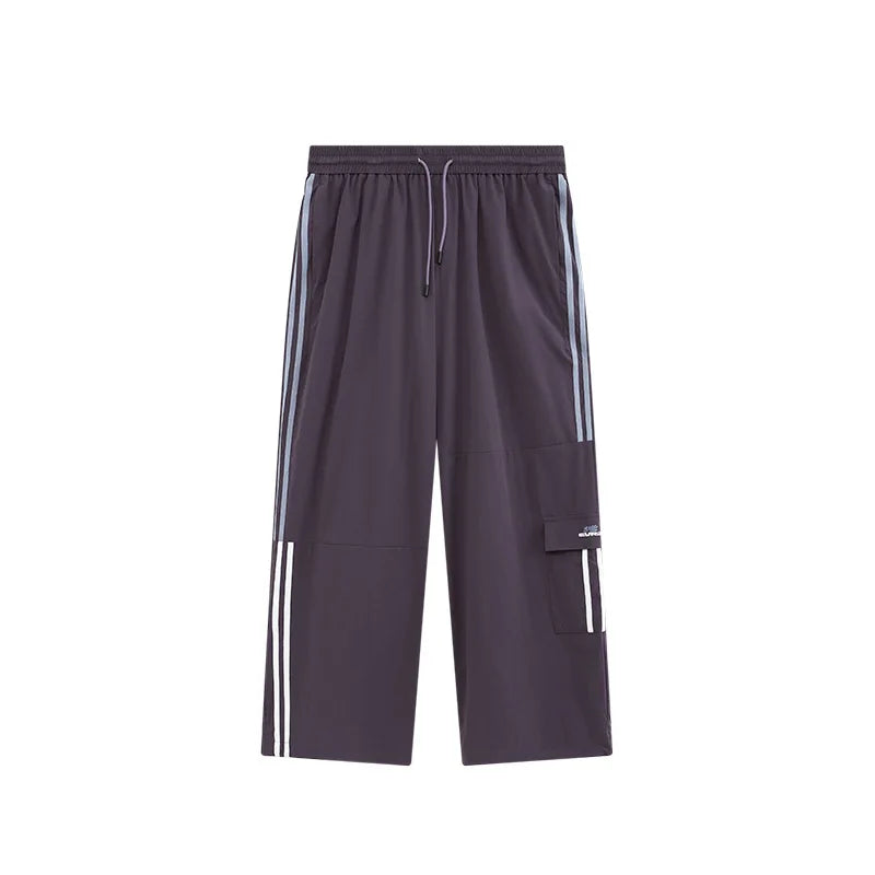 Striped Side Pockets Nylon Track Pants Men Custom Straight Wide Leg Oversized Baggy Parachute Pants