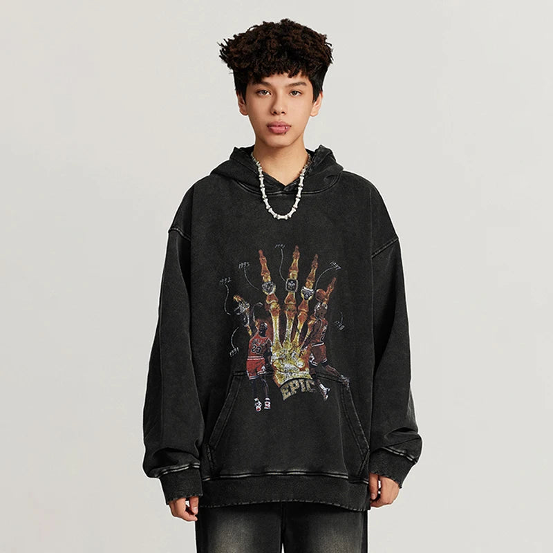Wholesale Acid Hoodie Washed With Stylish Stone Washed With Custom DTG Print Acid Wash Unisex Hoodie
