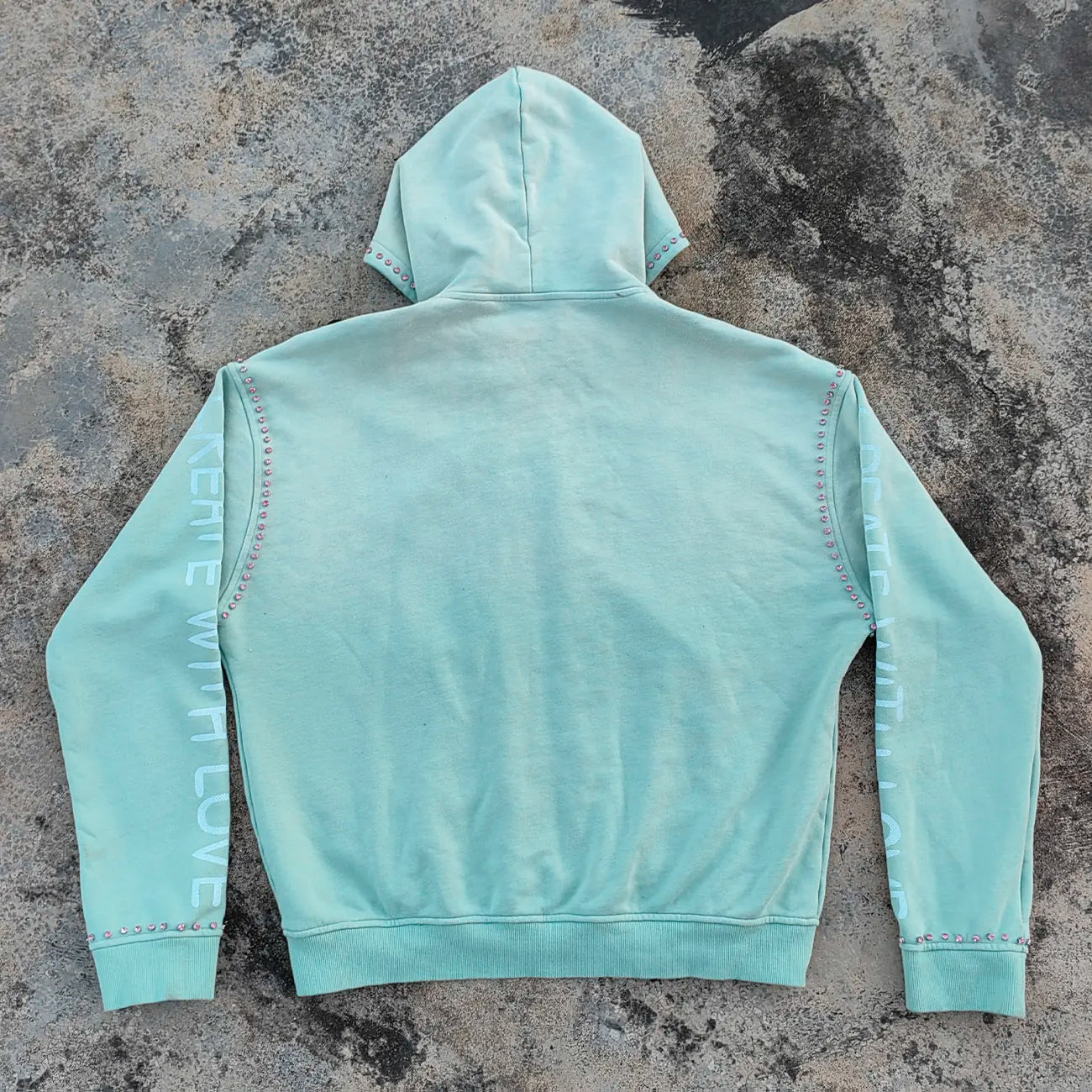 Vintage Washed Heavyweight French Terry Hoodies Oversized Fit Men Zip up Screen Printing Sunfaded Rhinestone Hoodie