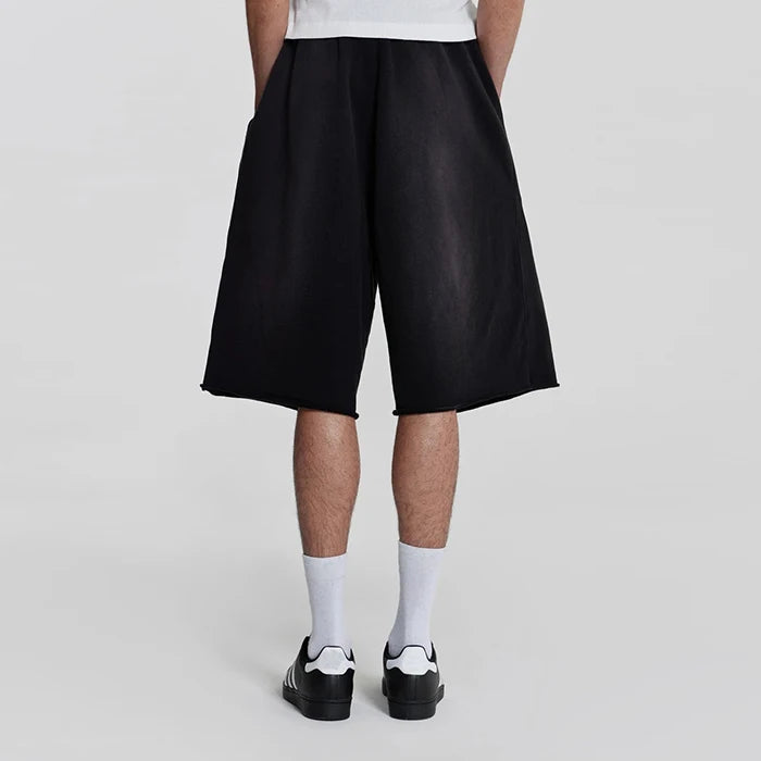 HuiLin Hochwertige, maßgeschneiderte, übergroße Turnshorts für Herren, mit rauem Saum, schweres French Terry, blanke Baumwoll-Sweatshorts