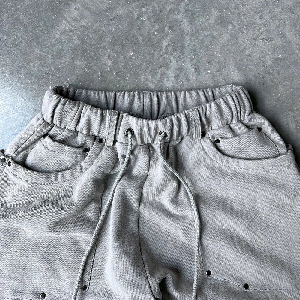 Oem Screen Printing 100% Cotton Sweatpants Men Elastic Drawstring Waist Oversized Wide Leg Baggy Sweatpants