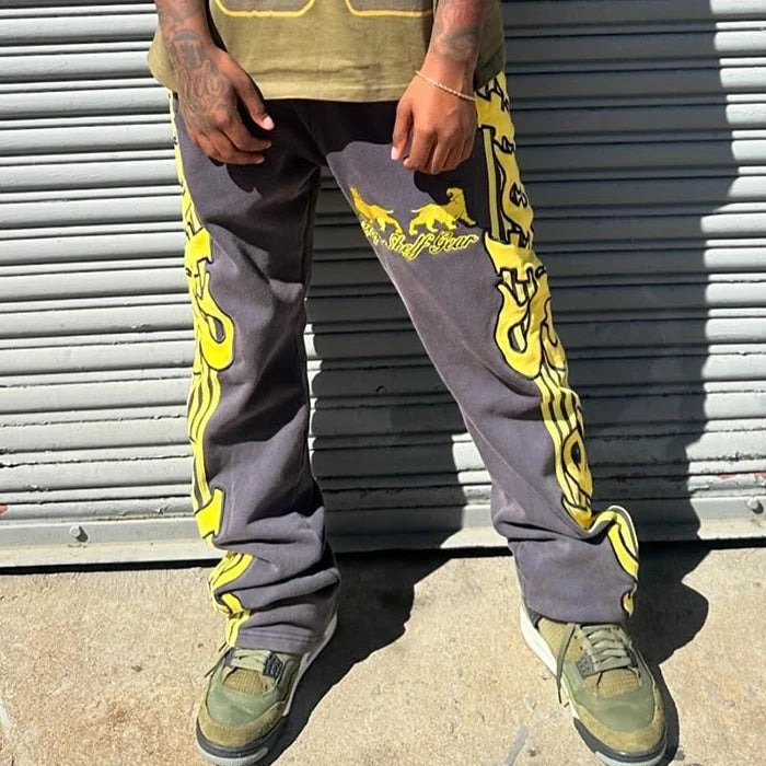 Huilin Heißer Verkauf Streetwear Jogginghose Individuelles Logo Druck Männer Gerade Bein Vintage Gewaschen Schwere Baumwolle Jogginghose