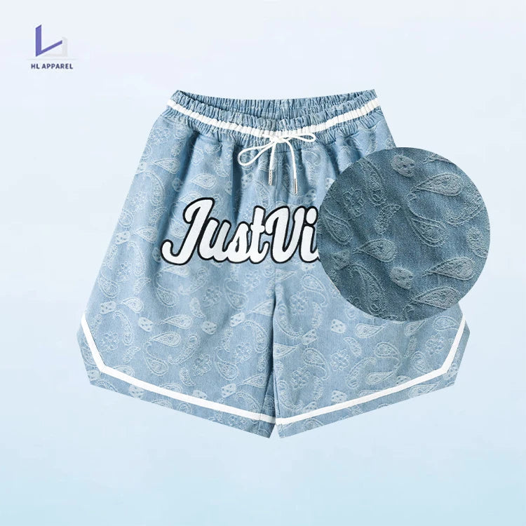 HL Fabrikhersteller Schwergewichts-Shorts mit Jacquard-Druck für Herren, Großhandel, benutzerdefinierte Sommer-Basketball-Sport-Shorts