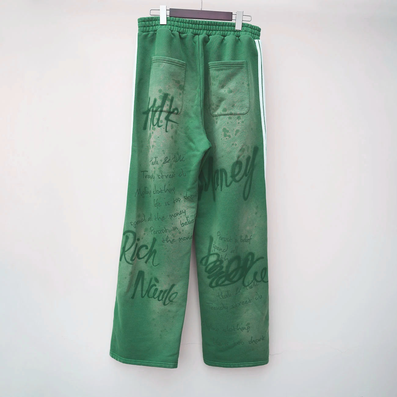 Heavyweight French Terry Joggers Pants Vintage Washed Casual Mid Sweatpants Custom Striped Trimmed Side Graffiti