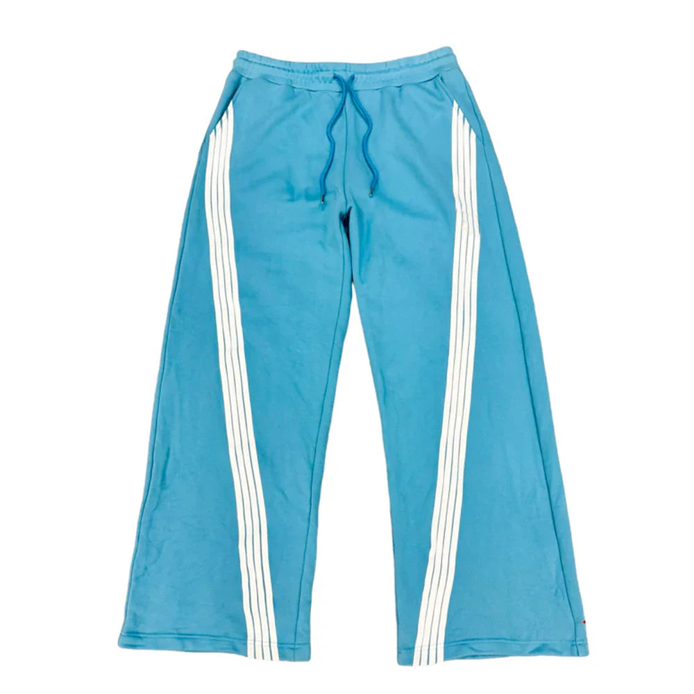 Custom 100% Cotton Heavyweight Streetwear Sweat Pants Men Oversized Wide Leg Baggy Striped Sweatpants
