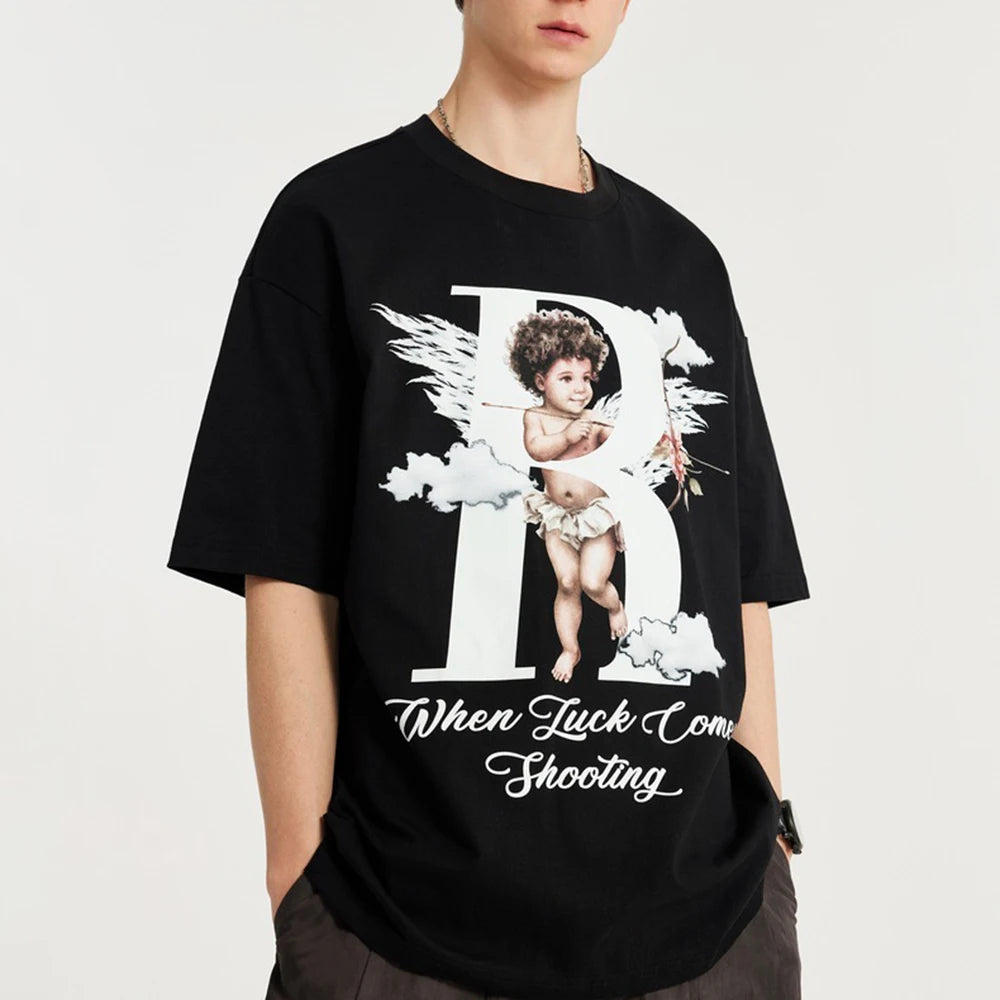 Summer Screen Print 200 Gsm Thick Cotton Oversized Unisex Tshirts Custom Luminous Printed Men Short Sleeve Boxy T Shirt