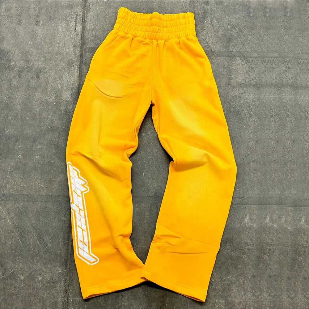 Screen Printing Logo Sweat Pants Men Custom Wide Waist Vintage Washed Straight Leg Sun Faded Sweatpants