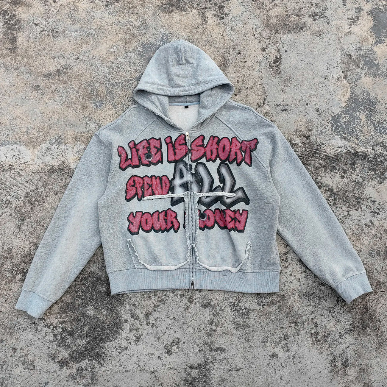450 Gsm Heavyweight Oversized Zip up Hoodie Custom Distressed Washed Men Screen Printed Vintage Graphic Hoodies