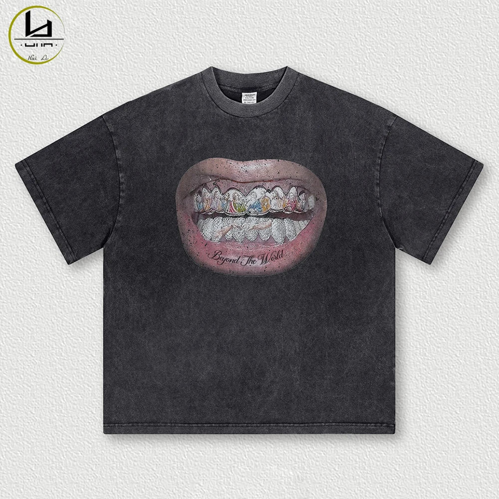 High Street Oversized Fit Unisex Dtg Printed Graphic Tees Custom Vintage Cotton Men 310Gsm Heavyweight T Shirt