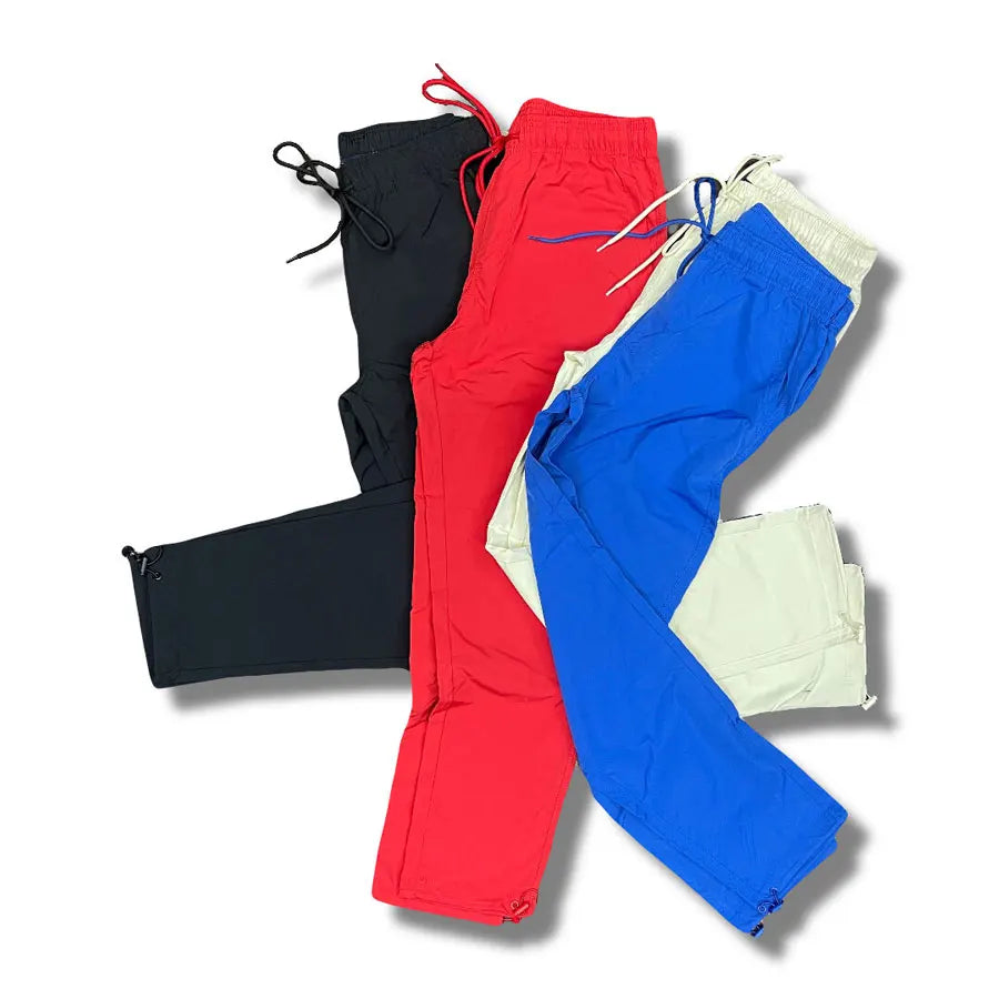 Oem Custom Elastic Waist Track Pants Men Solid Color Cargo Pants Straight Leg Windbreaker Pants