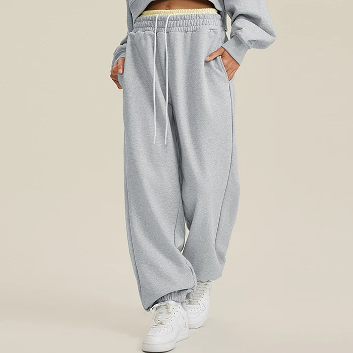 New Design 440Gsm Heavyweight Unisex Knitted Blank Sweatpants Men Oversized Relaxed Fit Double Waist Sweatpants