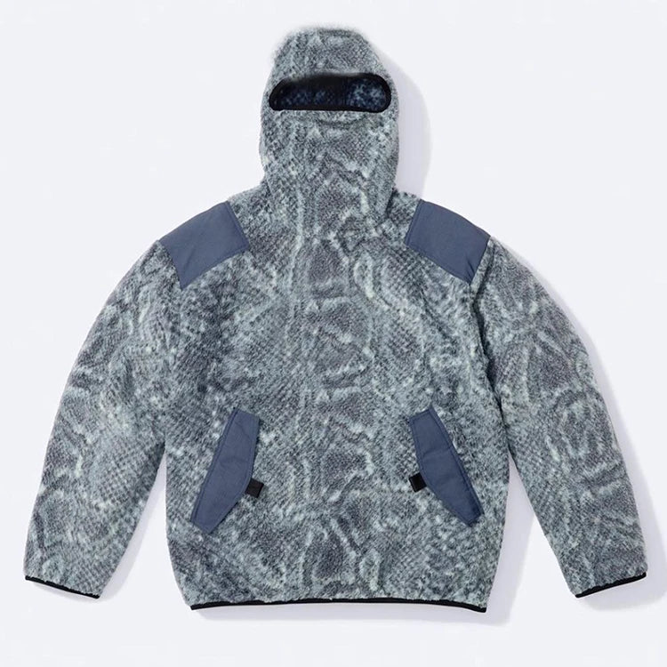 HL Hersteller Großhandel Winter Wolle warm Schlange Muster Hoodie benutzerdefinierte Sherpa Patchwork Vollgesichtsmaske Hoodie mit Augenlöchern