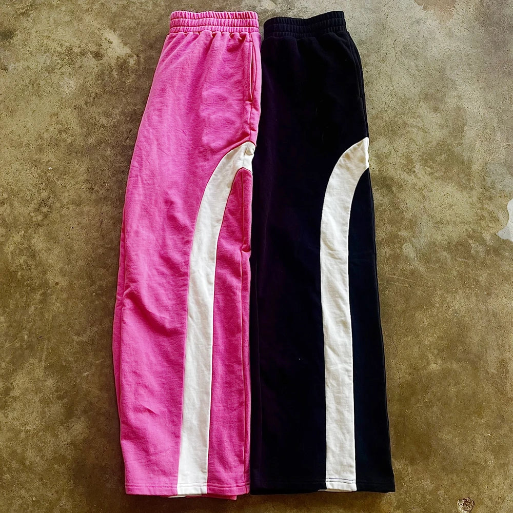 Color Block Track Sweat Pants Men Custom Straight Leg Heavyweight Cotton French Terry Sweatpants
