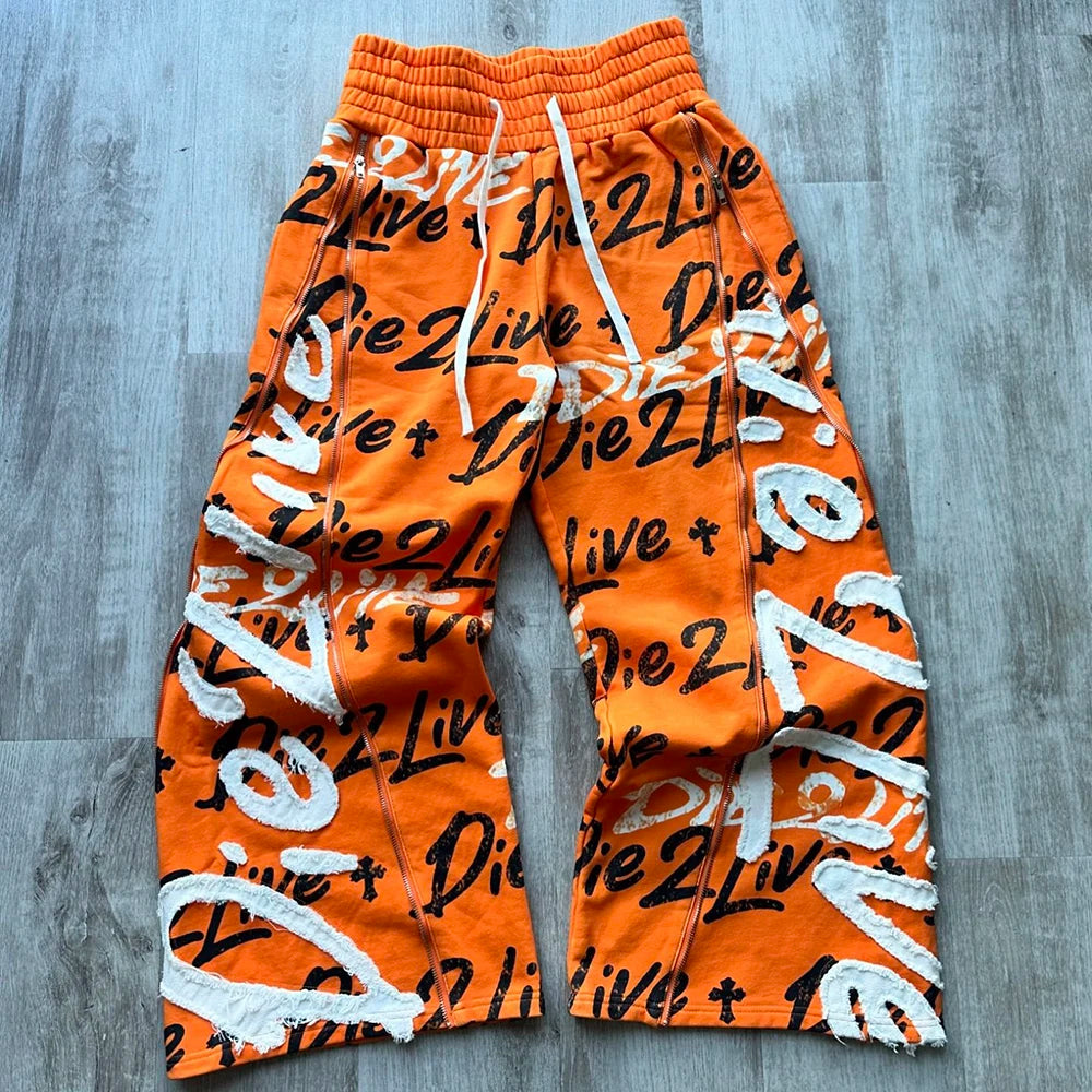 Heavyweight Cotton Screen Printing Wide Leg Track Pants Men Custom Embroidery Logo Patched Baggy Oversized Sweatpants
