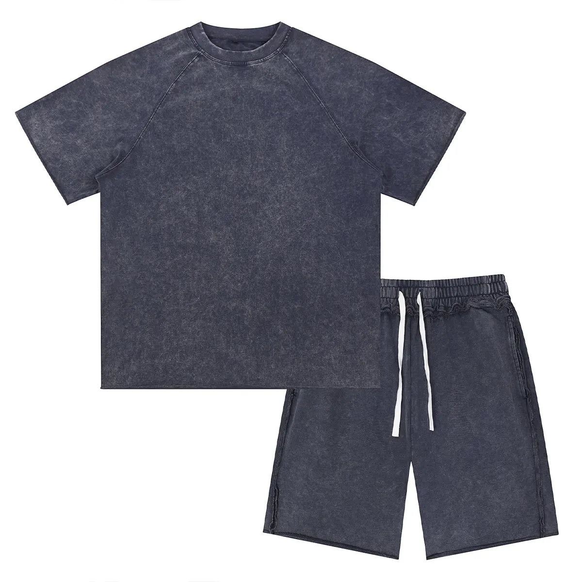 Heavyweight Cotton Supplier Low MOQ Acid Wash Garment Dye Blank Custom Print Casual Raglan Sleeve Sweatsuit Set