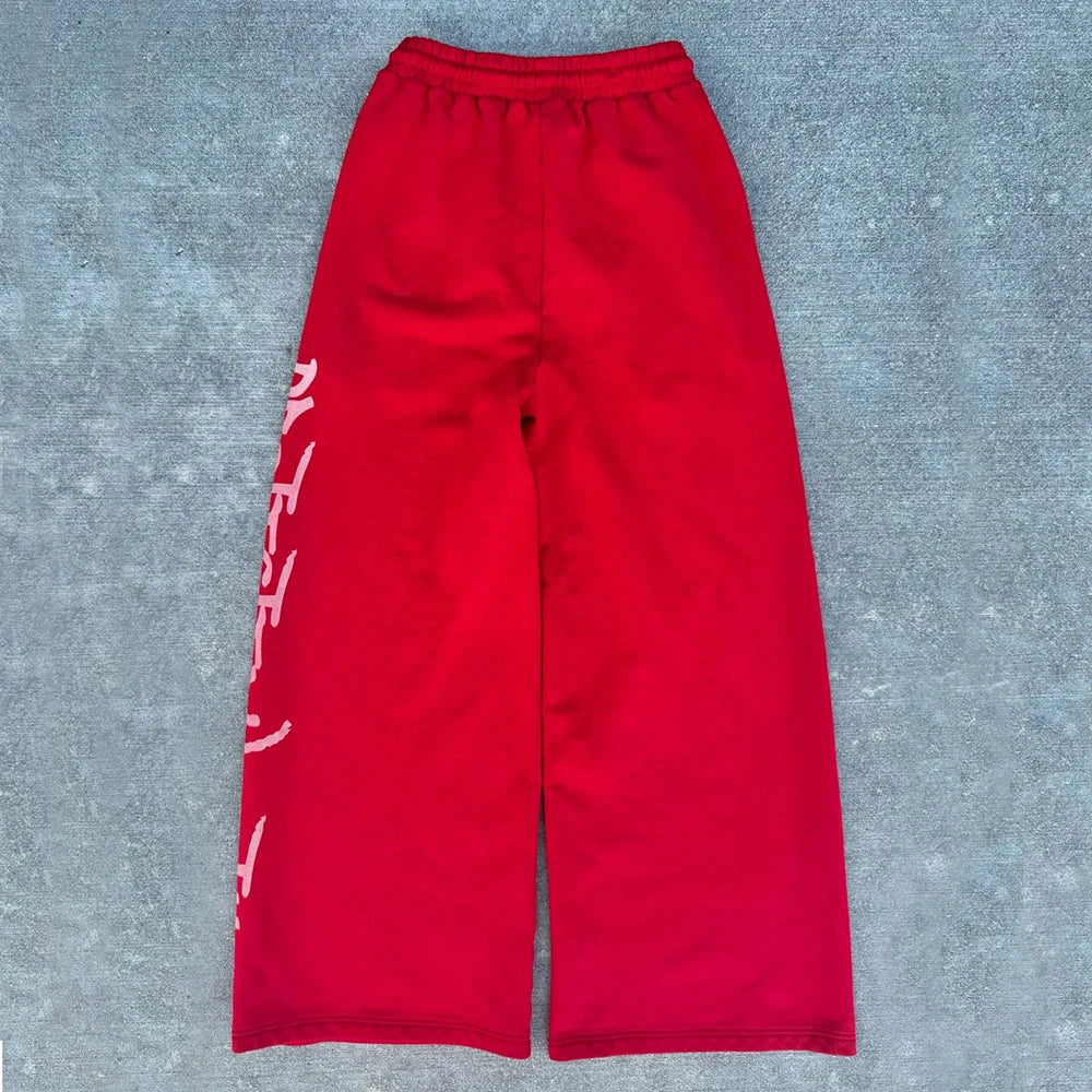 Cotton Sweat Pants Joggers Custom Logo Printed Men Sunfaded Vintage Heavyweight Baggy Wide Leg Sweatpants