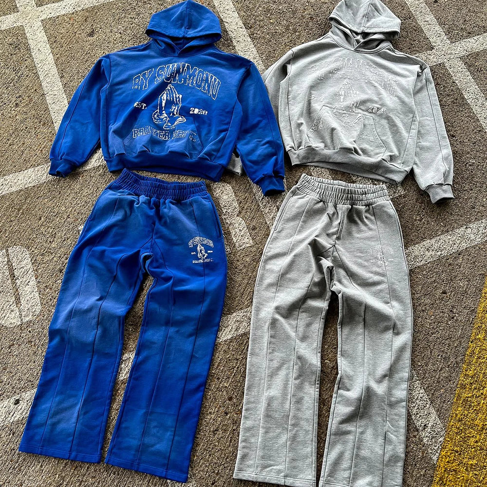 High Quality Custom Logo Vintage Hoodies Sweatpants Sets Dtg Print Two Piece Set Streetwear Men Tracksuit Sweatsuits