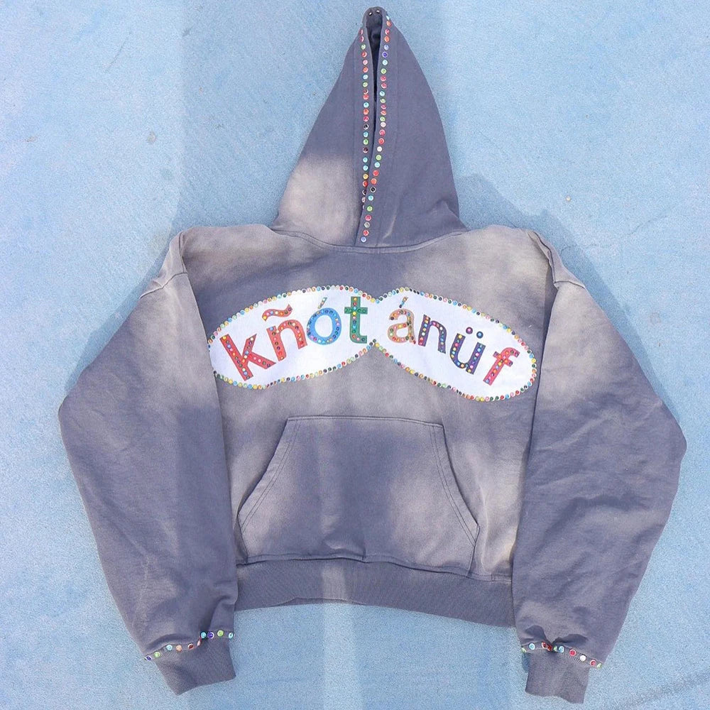 Oem Manufacturer Sunfaded Vintage Washed Two Piece Hoodie Sweatpants Sets Custom Rhinestone Men Tracksuit Sweatsuits Set