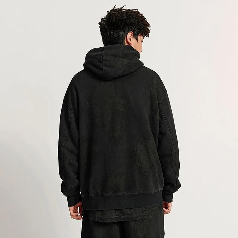 Wholesale Vintage Heavyweight Half-Zip Hoodie in Acid Wash Custom Logo Pullover Acid Wash Streetwear