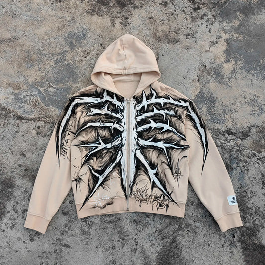 100% Cotton Heavyweight Hoodie Custom Allover Printed Zipper up Men Vintage Graffiti Graphic Hoodie