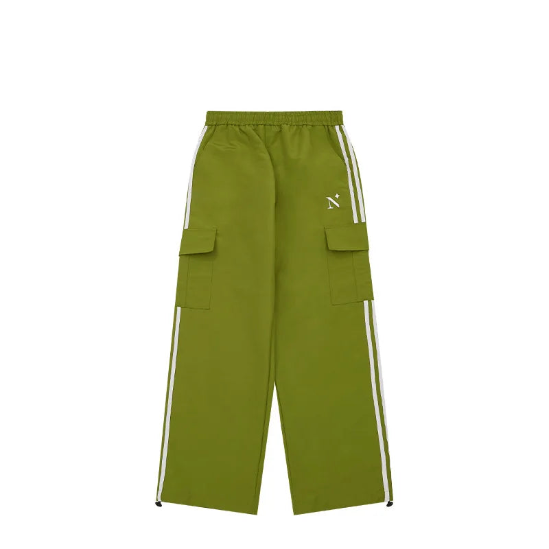 Streetwear Polyester Cargo Parachute Pants Side Striped Men Custom Baggy Wide Leg Oversized Track Pants