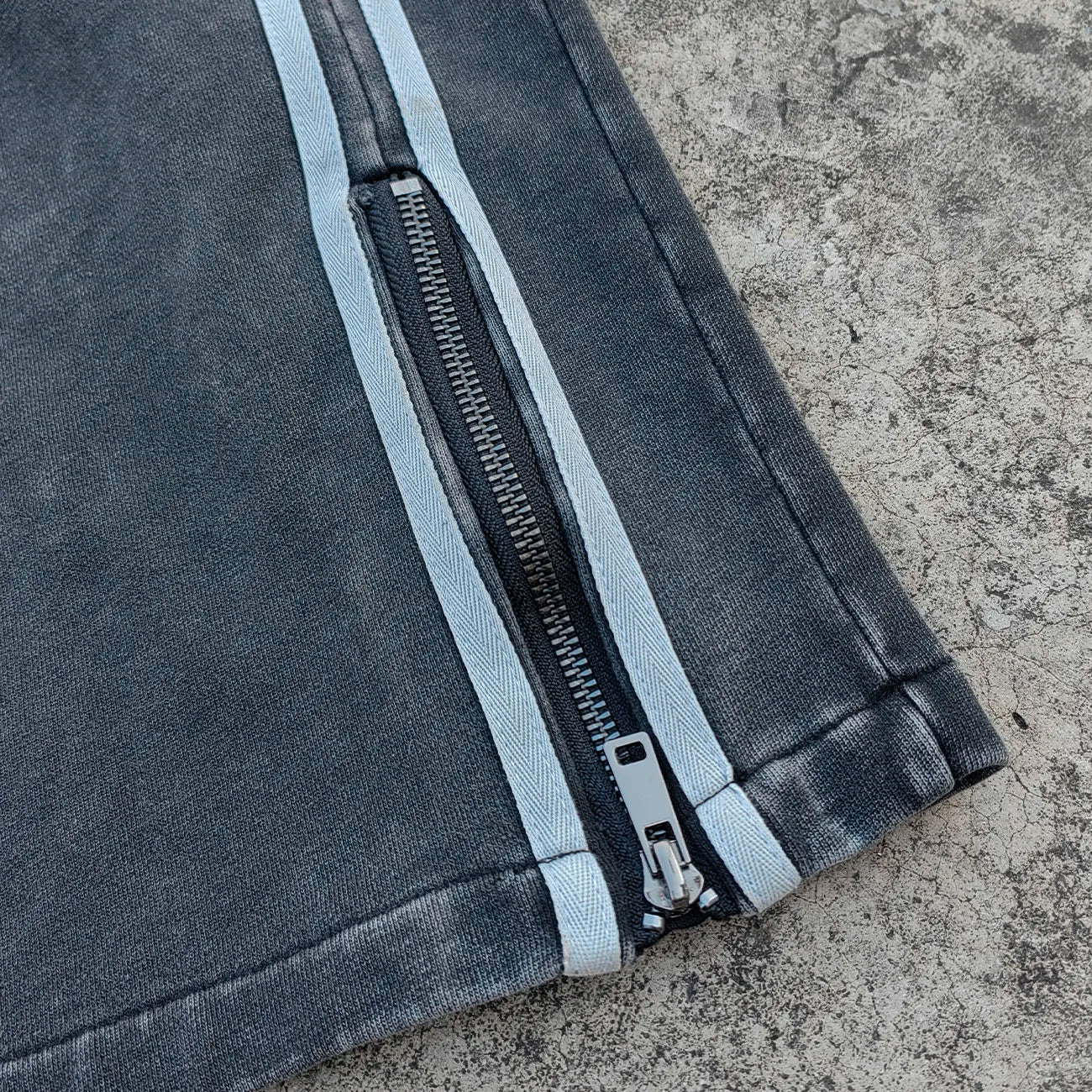 Acid Wash Streetwear Thick Cotton Sweatpants Custom Striped Design Men Zip up Wide Leg Heavyweight Vintage Sweatpants