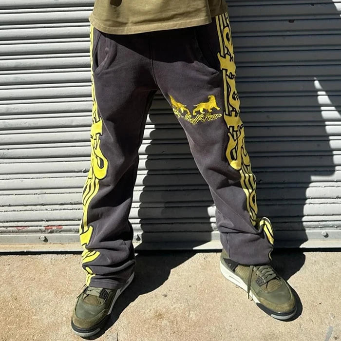 Huilin Heißer Verkauf Streetwear Jogginghose Individuelles Logo Druck Männer Gerade Bein Vintage Gewaschen Schwere Baumwolle Jogginghose