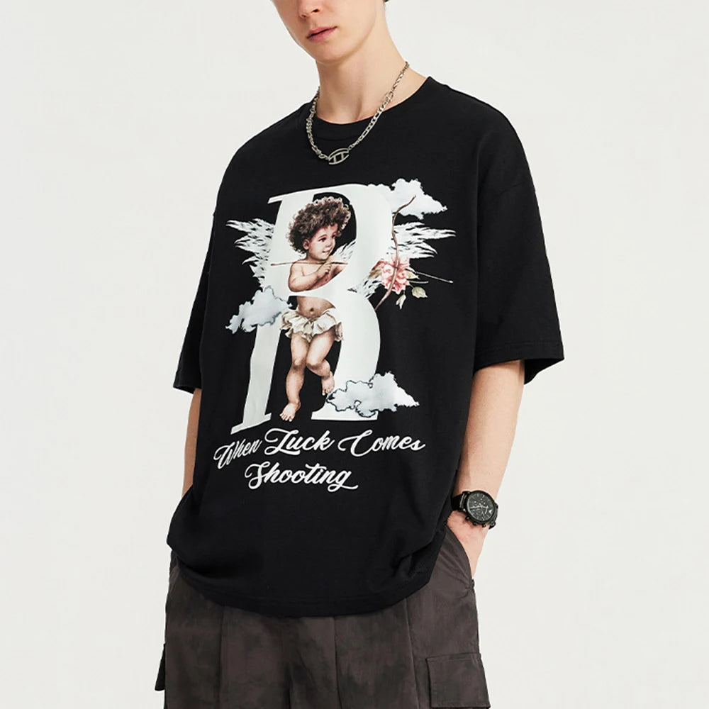 Summer Screen Print 200 Gsm Thick Cotton Oversized Unisex Tshirts Custom Luminous Printed Men Short Sleeve Boxy T Shirt