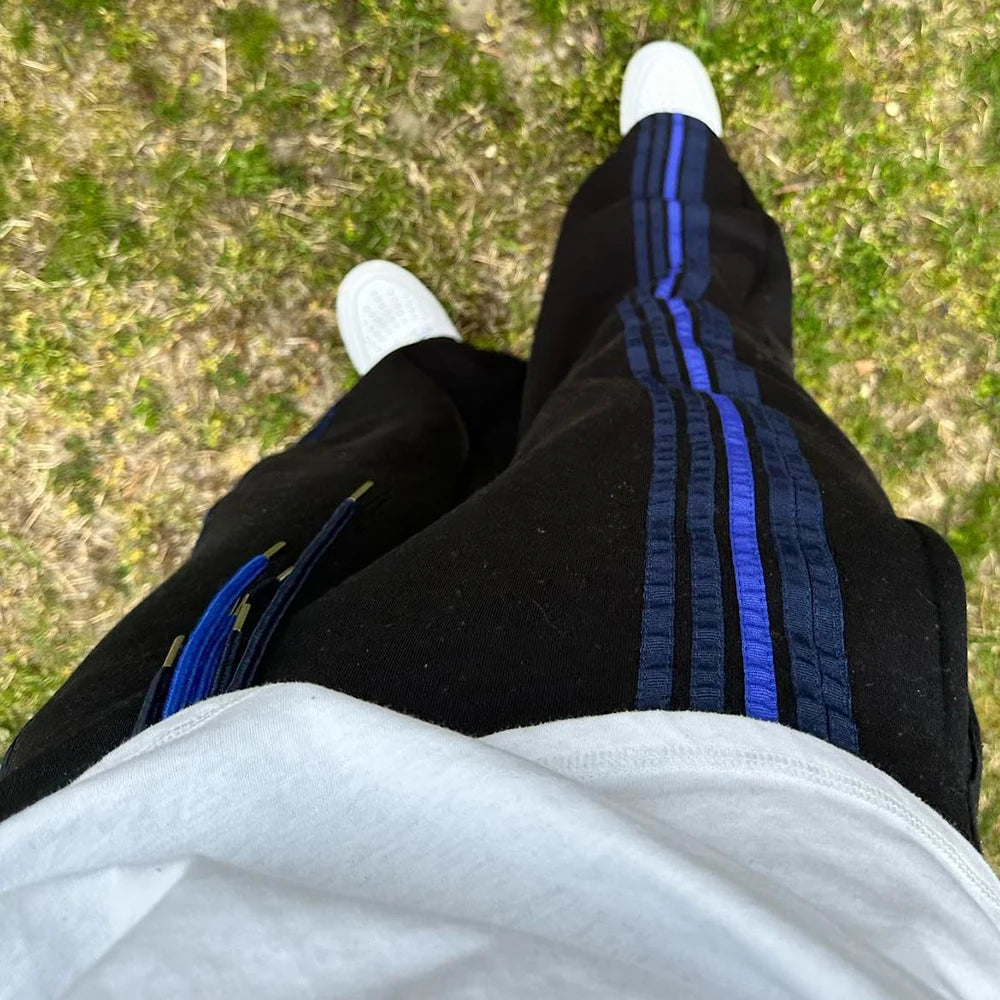 Heavyweight Cotton Straight Leg Pants Trousers Men Custom Striped Trimmed Side Drawstring Waist Sweatpants