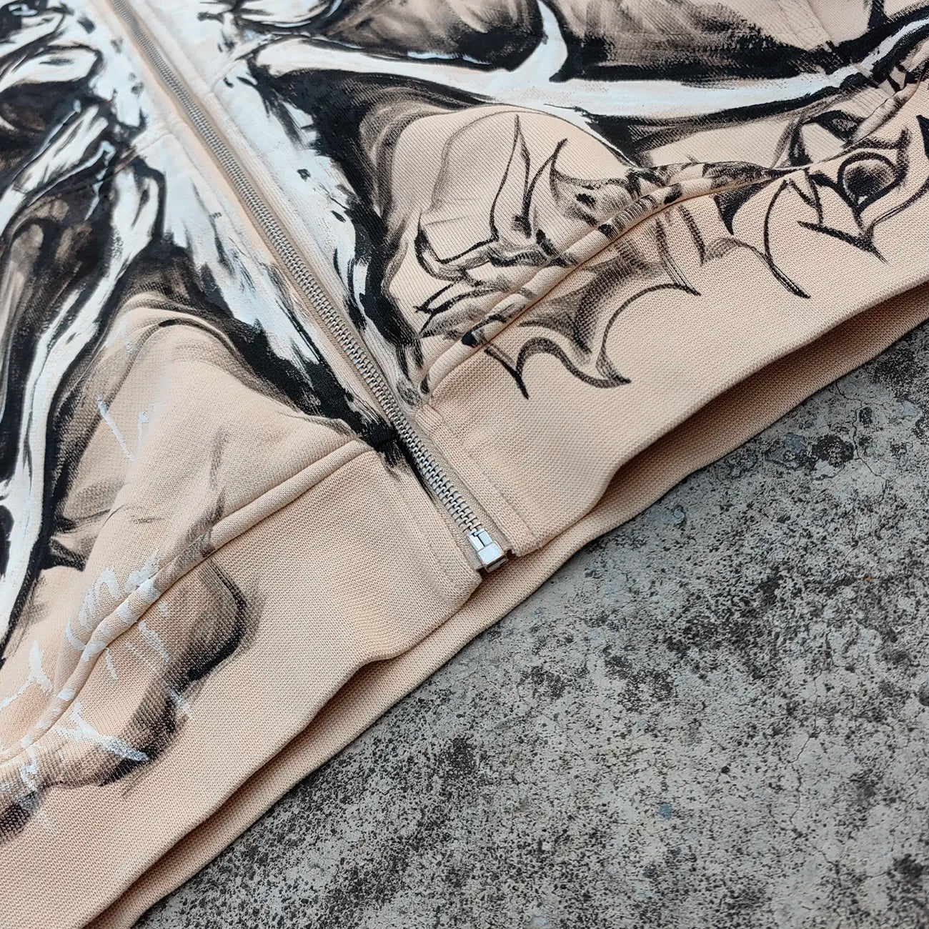 100% Cotton Heavyweight Hoodie Custom Allover Printed Zipper up Men Vintage Graffiti Graphic Hoodie
