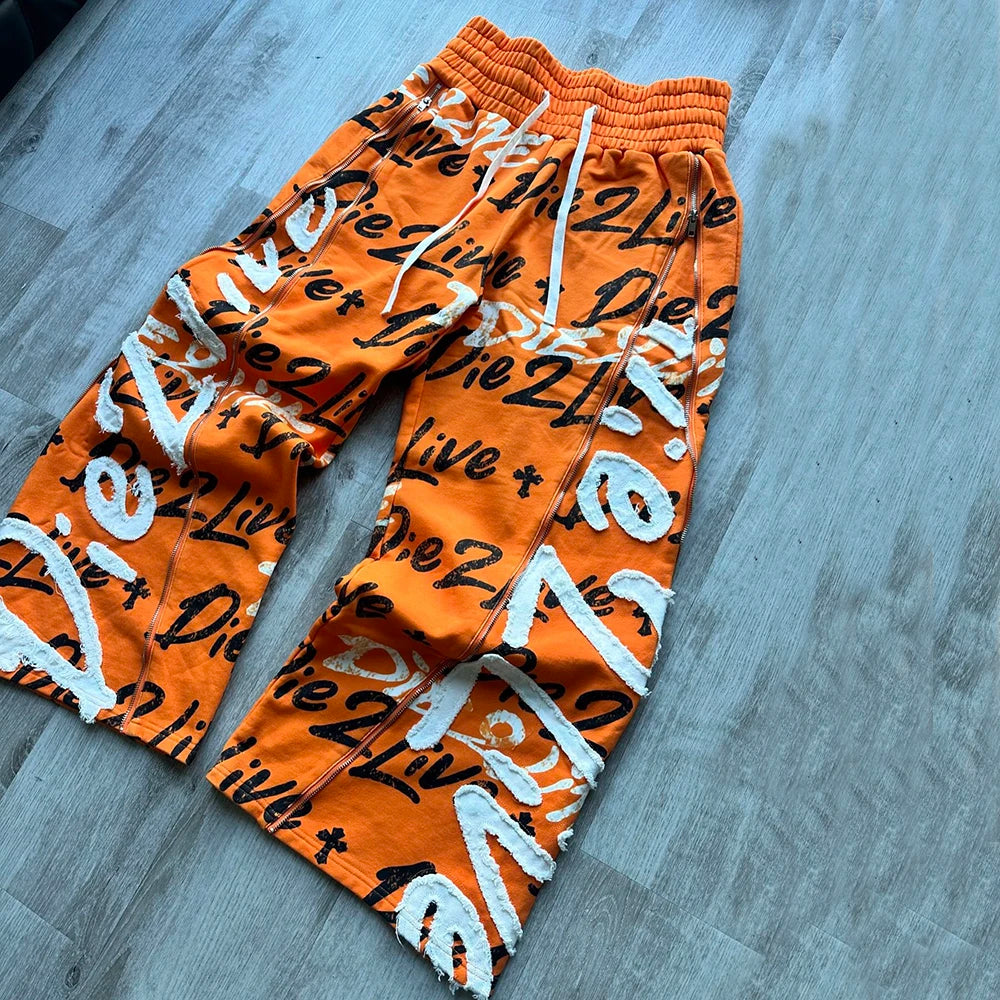 Heavyweight Cotton Screen Printing Wide Leg Track Pants Men Custom Embroidery Logo Patched Baggy Oversized Sweatpants