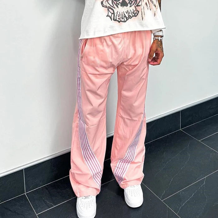Factory New Design Straight Leg Sports Nylon Pants Men Custom Striped Design Relaxed Fit Track Pants