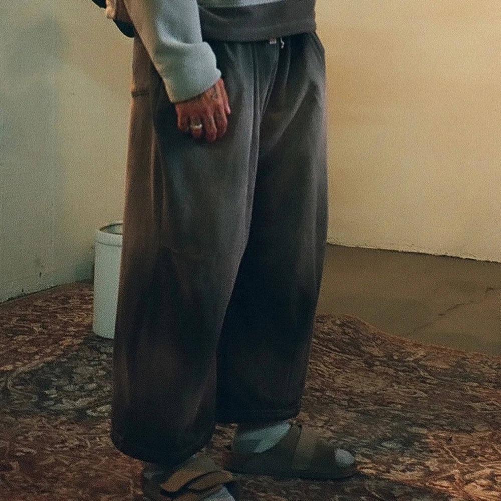 Factory Customized 100% Cotton Heavyweight Sweatpants Men Vintage Washed Sun Faded Wide Leg Sweatpants