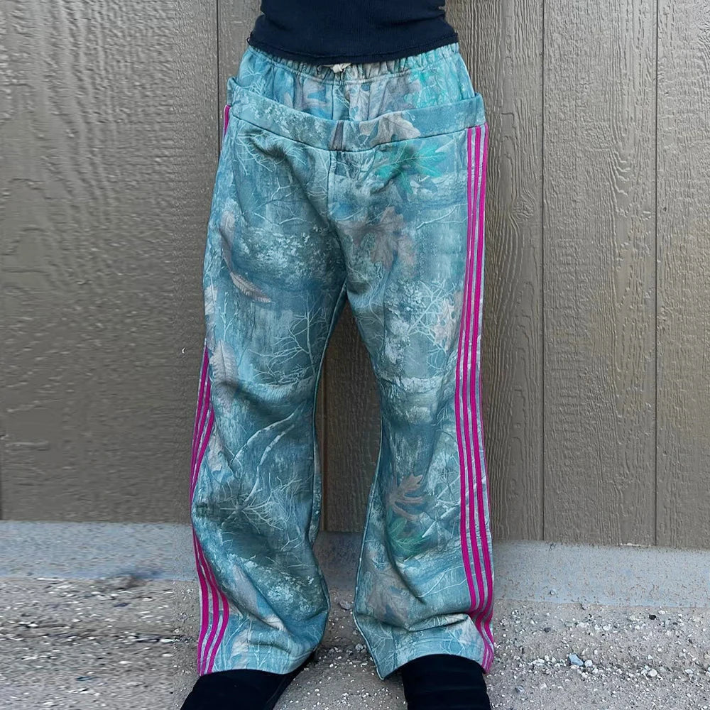 Oversized Striped Side Thick Cotton Track Pants Men Custom Allover Printed Wide Leg Camo Sweatpants