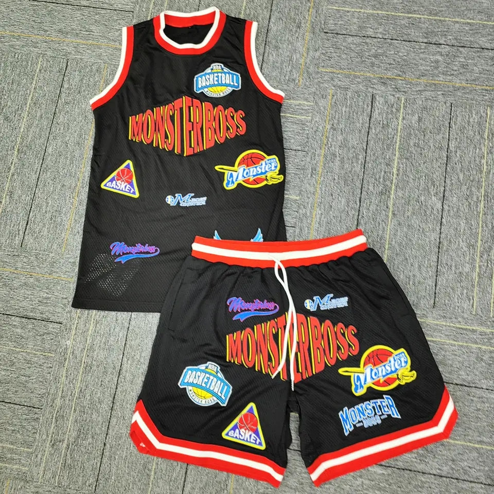 HUILI FACTORY two piece sets streetwear basketball jersey custom embroidery men mesh basketball