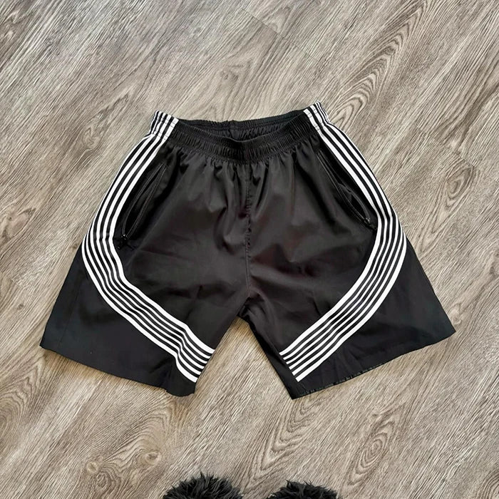 Elastic Waist Unisex Summer Streetwear Nylon Shorts Custom Striped Design Men Gym Shots
