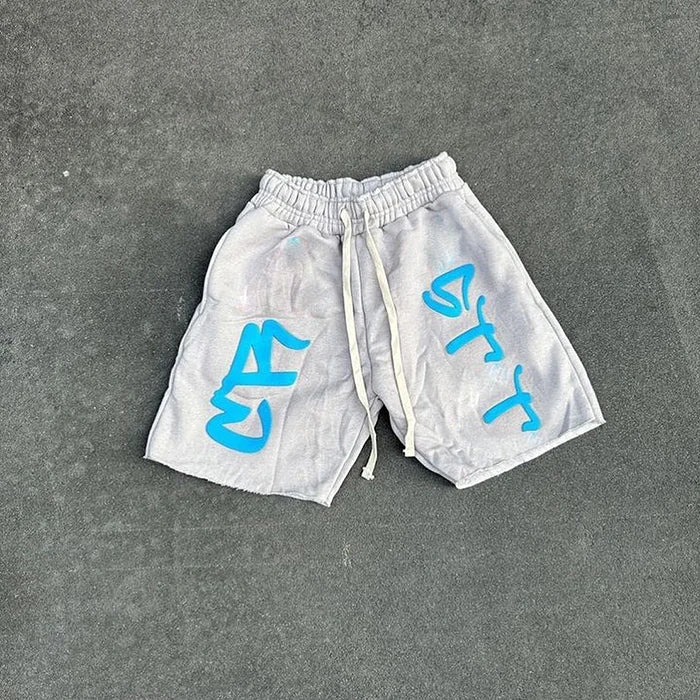 Factory Oem Heavy Weight Cotton Sweat Shorts Men Custom 3D Puff Printing Raw Hem Edge Shorts