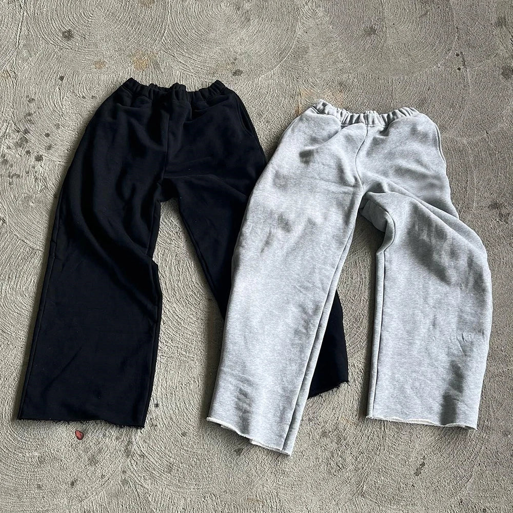 Basic Solid Color Wide Leg Sweat Pants Heavyweight Cotton French Terry Men Oversized Baggy Sweatpants