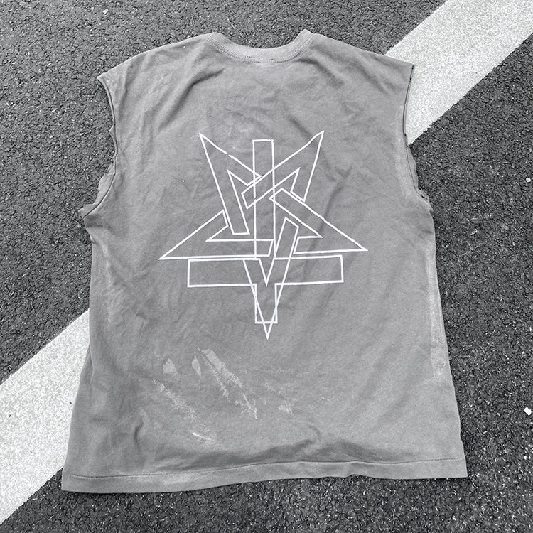 HL Hersteller Designer ärmellose Weste Fabrik Großhandel T-Shirt benutzerdefinierte Graffiti-Druck T-Shirt Männer Vintage Säure waschen T-Shirt