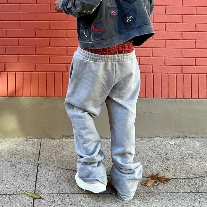 Loose Fit Wide Leg Baggy Sweatpants Men Custom Logo Print Extra Long Double Waist Sweatpants