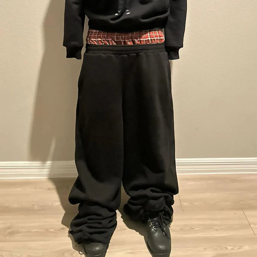 Loose Fit Wide Leg Baggy Sweatpants Men Custom Logo Print Extra Long Double Waist Sweatpants