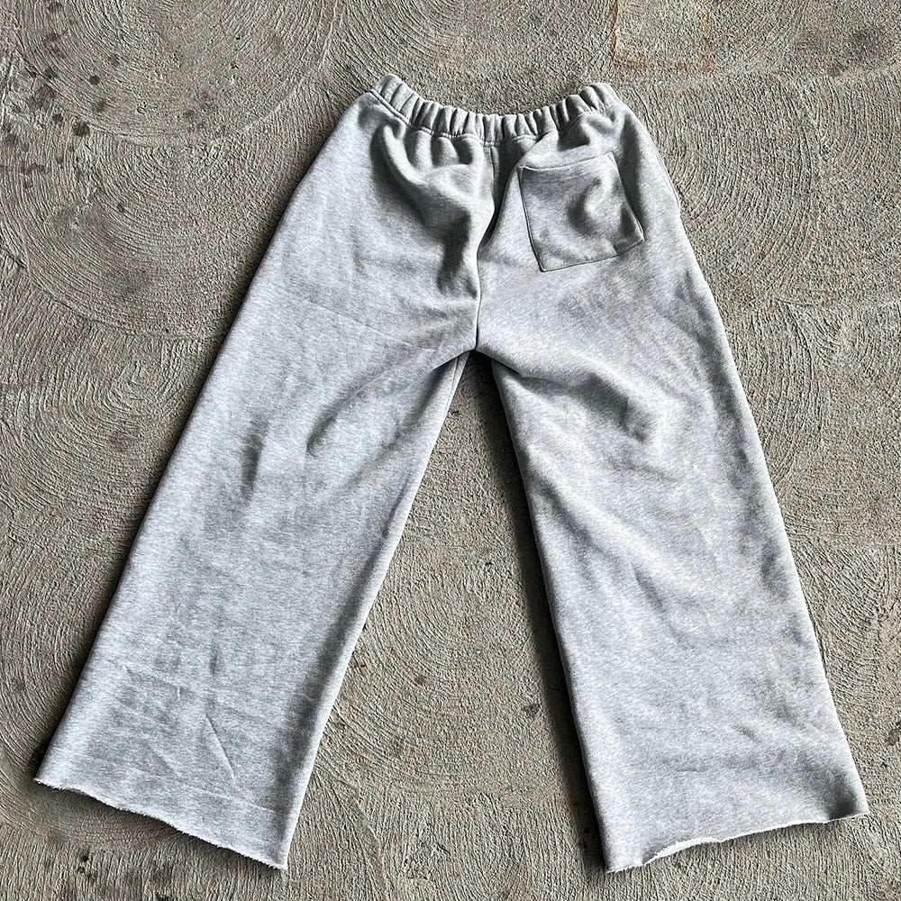 Basic Solid Color Wide Leg Sweat Pants Heavyweight Cotton French Terry Men Oversized Baggy Sweatpants