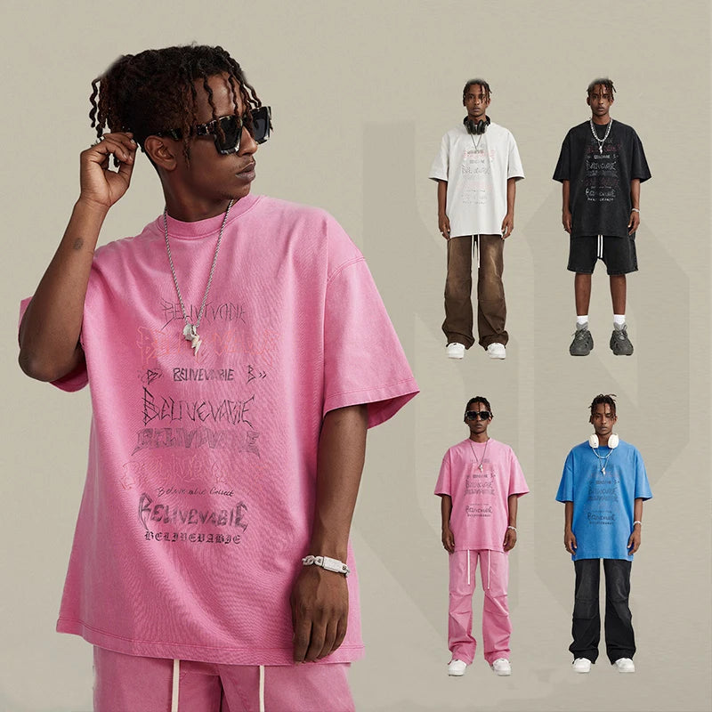 Manufacturer Spring And Summer Wash Printed Loose Short Sleeve T-shirt Streetwear Fashion Men T-shirt