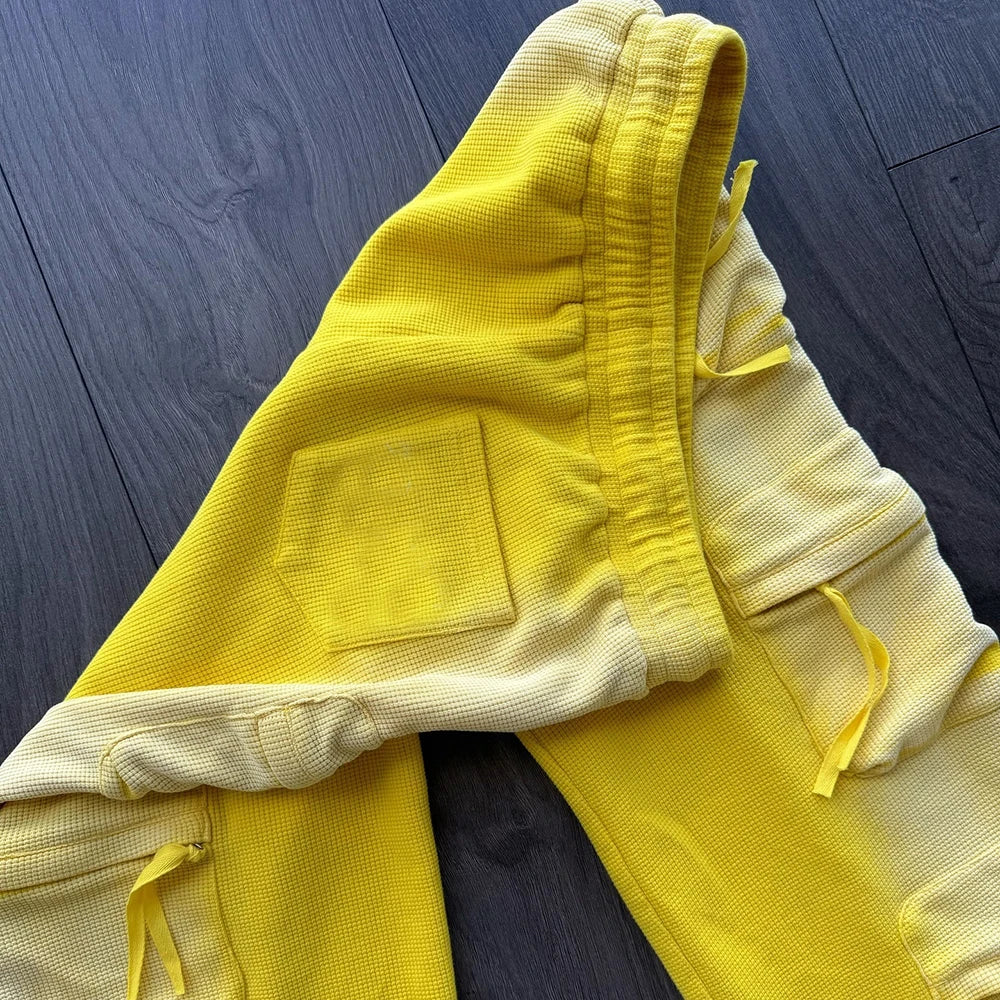 New Design Heavyweight Cotton Waffle Track Pants Men Custom Sunfaded Vintage Washed Straight Leg Cargo Sweatpants