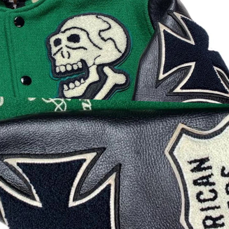 factory manufacture high quality college letterman baseball jacket custom embroidery mens varsity jacket with leather sleeves