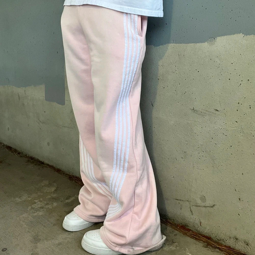 Customized Vintage Washed Heavyweight Cotton Jogger Track Pants Men Sun Faded Wide Leg Striped Sweatpants